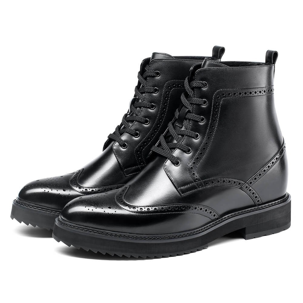 9-LIONS Hidden Elevator Shoes - Mens Boots That Make You Taller - Black Brogue Boots 10 CM / 3.94 Inches