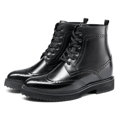 9-LIONS Hidden Elevator Shoes - Mens Boots That Make You Taller - Black Brogue Boots 10 CM / 3.94 Inches