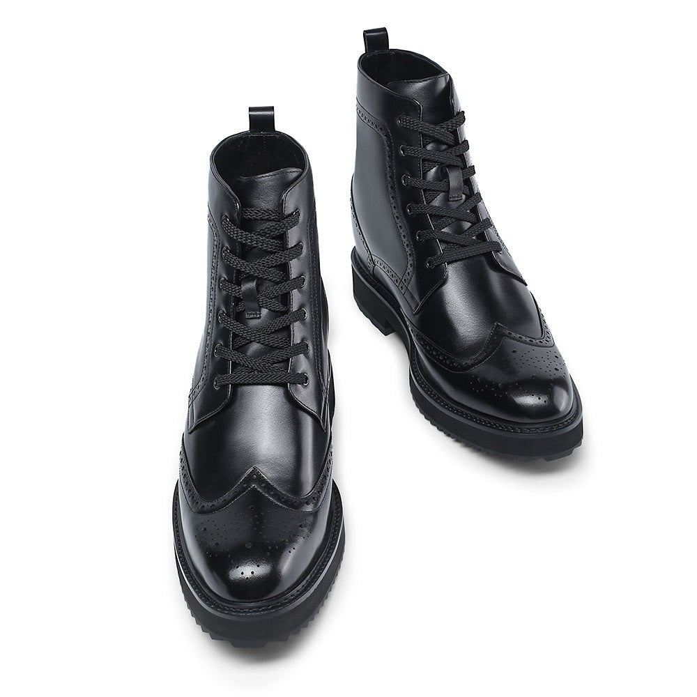 9-LIONS Hidden Elevator Shoes - Mens Boots That Make You Taller - Black Brogue Boots 10 CM / 3.94 Inches