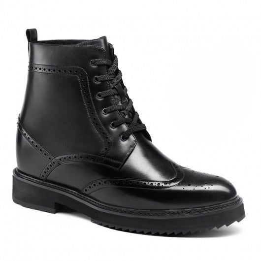 9-LIONS Hidden Elevator Shoes - Mens Boots That Make You Taller - Black Brogue Boots 10 CM / 3.94 Inches