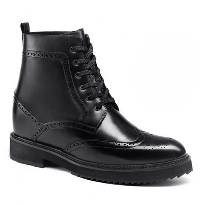9-LIONS Hidden Elevator Shoes - Mens Boots That Make You Taller - Black Brogue Boots 10 CM / 3.94 Inches