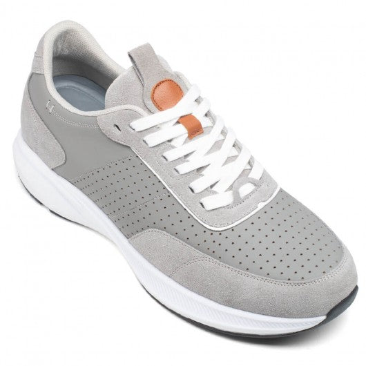9-LIONS Men's Elevator Sneakers - Stylish Height Increasing Shoes - Gray Suede Leather Sneakers 8 CM / 3.15 Inches
