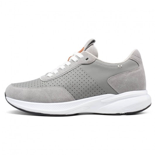 9-LIONS Men's Elevator Sneakers - Stylish Height Increasing Shoes - Gray Suede Leather Sneakers 8 CM / 3.15 Inches
