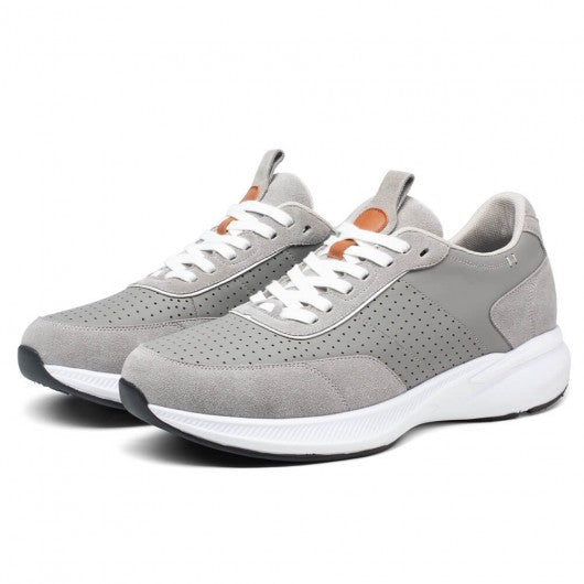 9-LIONS Men's Elevator Sneakers - Stylish Height Increasing Shoes - Gray Suede Leather Sneakers 8 CM / 3.15 Inches