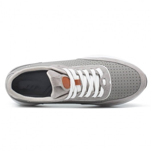 9-LIONS Men's Elevator Sneakers - Stylish Height Increasing Shoes - Gray Suede Leather Sneakers 8 CM / 3.15 Inches