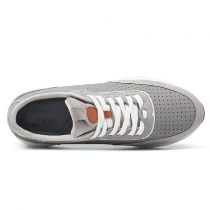 9-LIONS Men's Elevator Sneakers - Stylish Height Increasing Shoes - Gray Suede Leather Sneakers 8 CM / 3.15 Inches