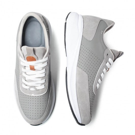 9-LIONS Men's Elevator Sneakers - Stylish Height Increasing Shoes - Gray Suede Leather Sneakers 8 CM / 3.15 Inches