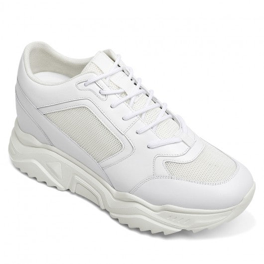 9-LIONS Height Increasing Sneakers for Men - White Leather Shoes That Make You Taller 10CM / 3.94 Inches