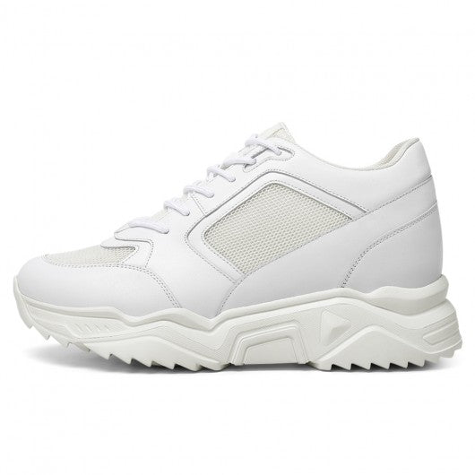 9-LIONS Height Increasing Sneakers for Men - White Leather Shoes That Make You Taller 10CM / 3.94 Inches