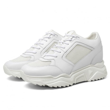 9-LIONS Height Increasing Sneakers for Men - White Leather Shoes That Make You Taller 10CM / 3.94 Inches