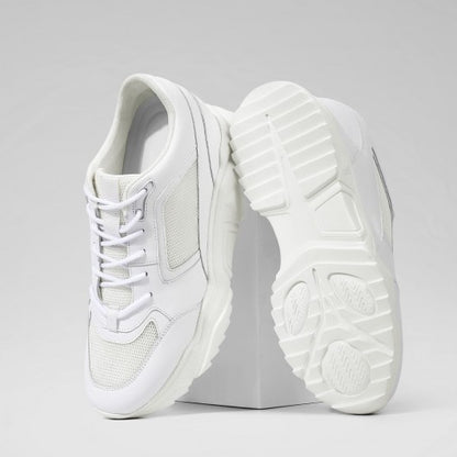 9-LIONS Height Increasing Sneakers for Men - White Leather Shoes That Make You Taller 10CM / 3.94 Inches