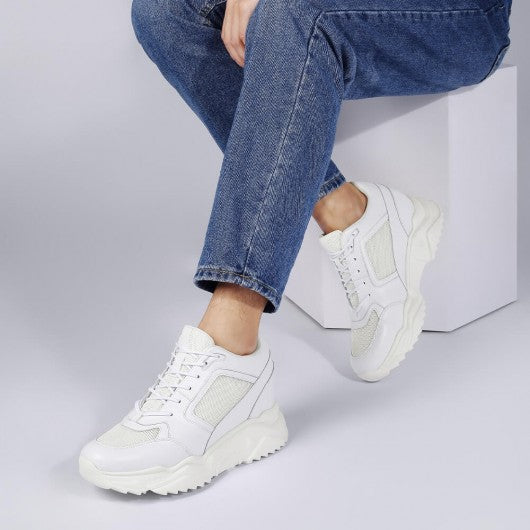 9-LIONS Height Increasing Sneakers for Men - White Leather Shoes That Make You Taller 10CM / 3.94 Inches