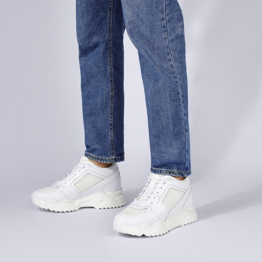 9-LIONS Height Increasing Sneakers for Men - White Leather Shoes That Make You Taller 10CM / 3.94 Inches
