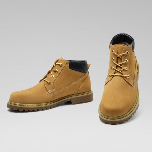 9-LIONS Height Increasing Boots For Men - Fur lining Yellow-Brown Nubuck Hiking Boots 6CM / 2.36 Inches