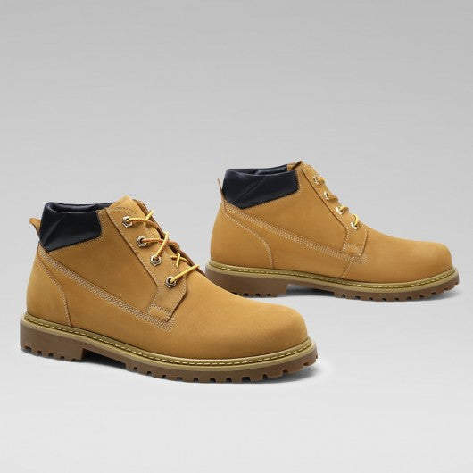 9-LIONS Height Increasing Boots For Men - Fur lining Yellow-Brown Nubuck Hiking Boots 6CM / 2.36 Inches