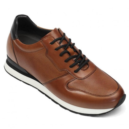 9-LIONS Casual Elevator Shoes For Men - Luxury Brown Cowhide Leather Shoe That Make You Taller 3.15 Inches / 8 CM