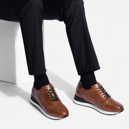 9-LIONS Casual Elevator Shoes For Men - Luxury Brown Cowhide Leather Shoe That Make You Taller 3.15 Inches / 8 CM