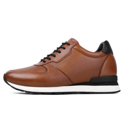 9-LIONS Casual Elevator Shoes For Men - Luxury Brown Cowhide Leather Shoe That Make You Taller 3.15 Inches / 8 CM