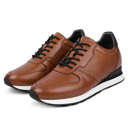 9-LIONS Casual Elevator Shoes For Men - Luxury Brown Cowhide Leather Shoe That Make You Taller 3.15 Inches / 8 CM