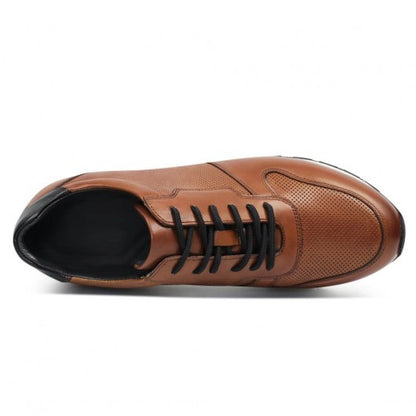 9-LIONS Casual Elevator Shoes For Men - Luxury Brown Cowhide Leather Shoe That Make You Taller 3.15 Inches / 8 CM