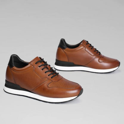 9-LIONS Casual Elevator Shoes For Men - Luxury Brown Cowhide Leather Shoe That Make You Taller 3.15 Inches / 8 CM
