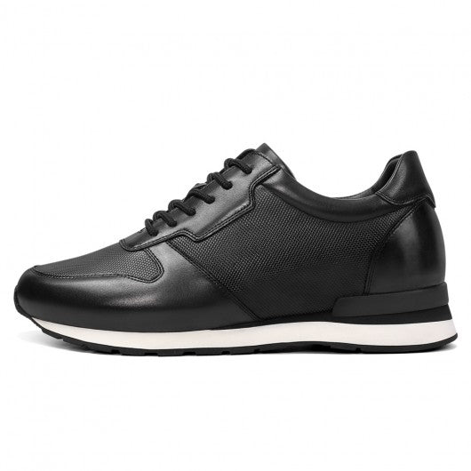 9-LIONS Height Increasing Shoes For Men - Black Leather Men's Casual Sneakers 3.15 inches / 8CM