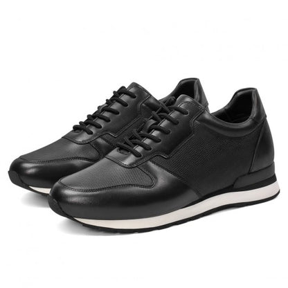 9-LIONS Height Increasing Shoes For Men - Black Leather Men's Casual Sneakers 3.15 inches / 8CM