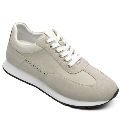 9-LIONS Casual Elevator Shoes - Off-White Suede Men's Shoes 2.76 Inches / 7CM