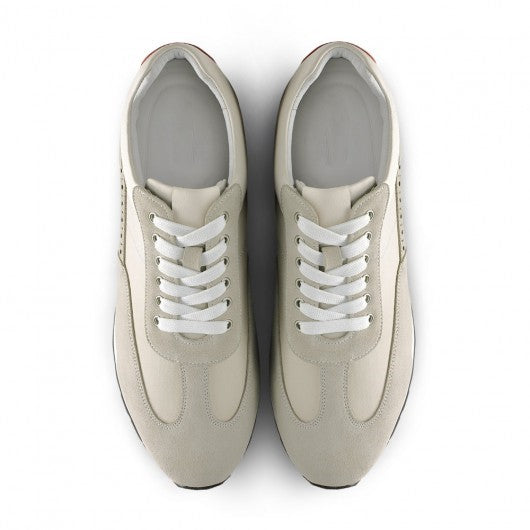 9-LIONS Casual Elevator Shoes - Off-White Suede Men's Shoes 2.76 Inches / 7CM