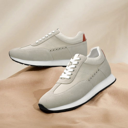 9-LIONS Casual Elevator Shoes - Off-White Suede Men's Shoes 2.76 Inches / 7CM