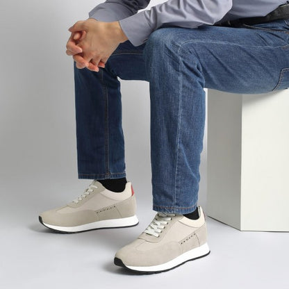 9-LIONS Casual Elevator Shoes - Off-White Suede Men's Shoes 2.76 Inches / 7CM