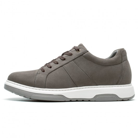 9-LIONS Height Increasing Sneakers - Gray Nubuck Leather Men's Height Increasing Casual Shoes 7CM / 2.76 Inches