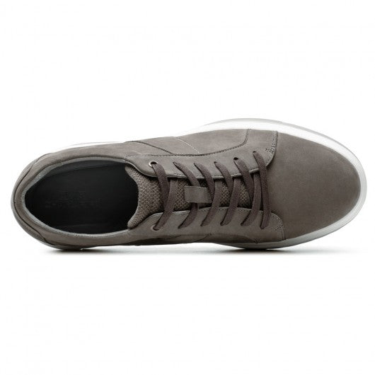 9-LIONS Height Increasing Sneakers - Gray Nubuck Leather Men's Height Increasing Casual Shoes 7CM / 2.76 Inches