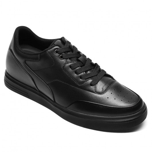 9-LIONS Casual Elevator Shoes For Men - Black Leather Raised Heel Shoes 6CM | 2.36 Inches