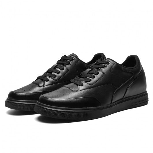 9-LIONS Casual Elevator Shoes For Men - Black Leather Raised Heel Shoes 6CM | 2.36 Inches