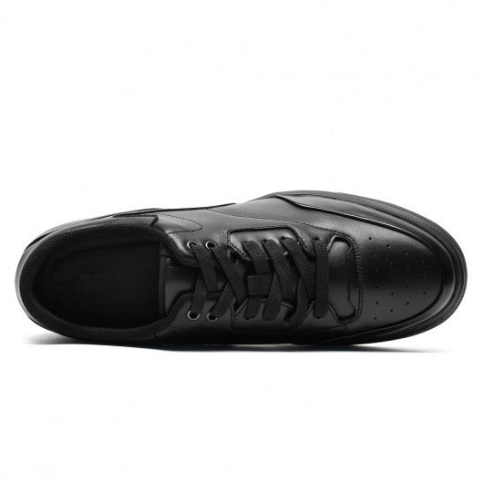 9-LIONS Casual Elevator Shoes For Men - Black Leather Raised Heel Shoes 6CM | 2.36 Inches