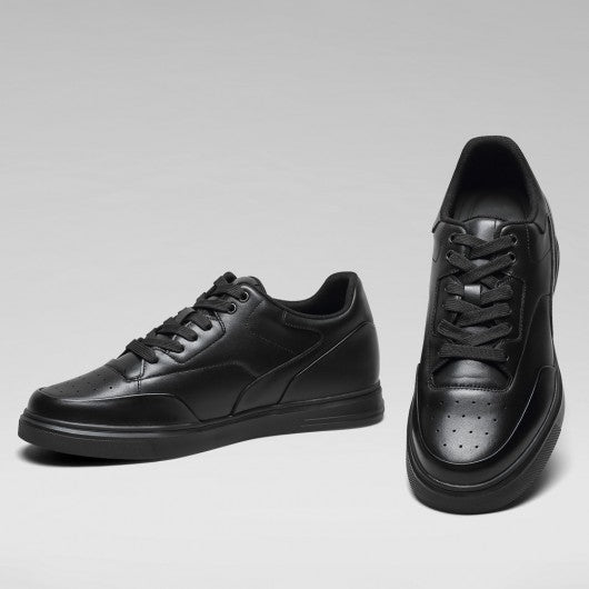 9-LIONS Casual Elevator Shoes For Men - Black Leather Raised Heel Shoes 6CM | 2.36 Inches