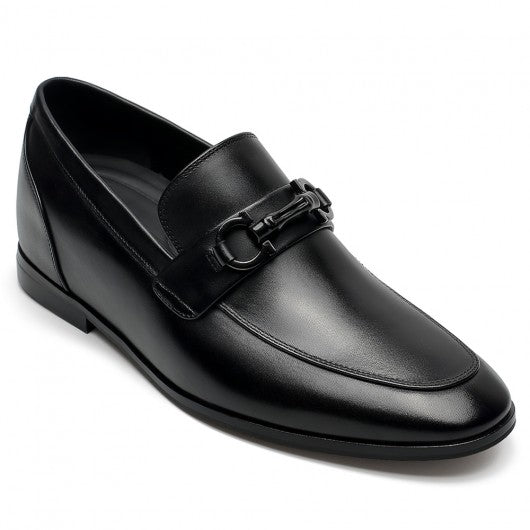 9-LIONS Casual Height Increasing Shoes - Hidden High Heel Shoes For Men - Black Calfskin Slip-On Loafers 2.36 Inches / 6 CM