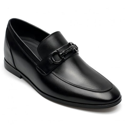 9-LIONS Casual Height Increasing Shoes - Hidden High Heel Shoes For Men - Black Calfskin Slip-On Loafers 2.36 Inches / 6 CM