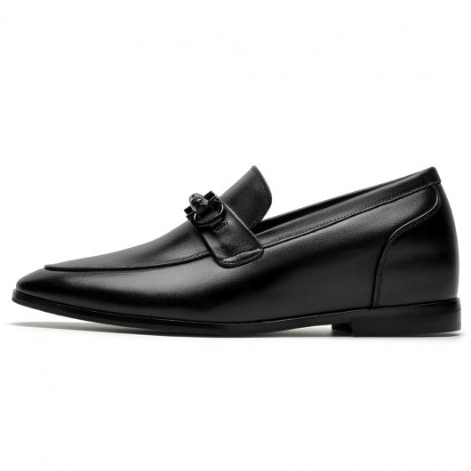 9-LIONS Casual Height Increasing Shoes - Hidden High Heel Shoes For Men - Black Calfskin Slip-On Loafers 2.36 Inches / 6 CM