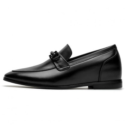 9-LIONS Casual Height Increasing Shoes - Hidden High Heel Shoes For Men - Black Calfskin Slip-On Loafers 2.36 Inches / 6 CM