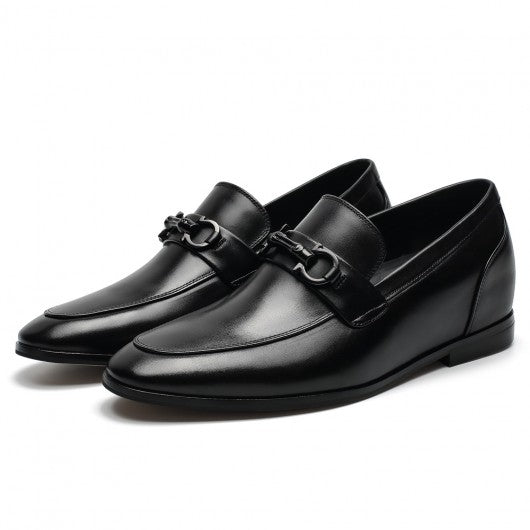 9-LIONS Casual Height Increasing Shoes - Hidden High Heel Shoes For Men - Black Calfskin Slip-On Loafers 2.36 Inches / 6 CM