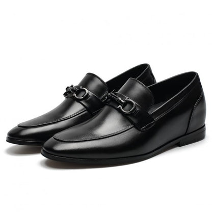 9-LIONS Casual Height Increasing Shoes - Hidden High Heel Shoes For Men - Black Calfskin Slip-On Loafers 2.36 Inches / 6 CM