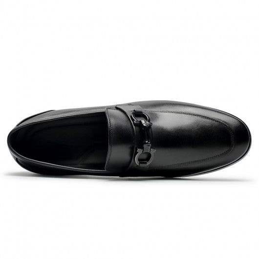 9-LIONS Casual Height Increasing Shoes - Hidden High Heel Shoes For Men - Black Calfskin Slip-On Loafers 2.36 Inches / 6 CM