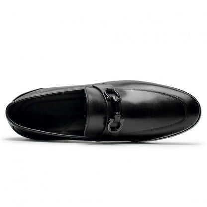 9-LIONS Casual Height Increasing Shoes - Hidden High Heel Shoes For Men - Black Calfskin Slip-On Loafers 2.36 Inches / 6 CM