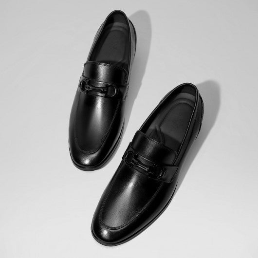 9-LIONS Casual Height Increasing Shoes - Hidden High Heel Shoes For Men - Black Calfskin Slip-On Loafers 2.36 Inches / 6 CM