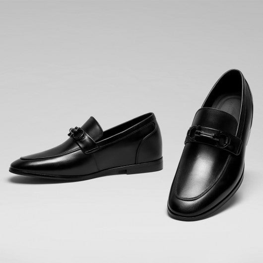 9-LIONS Casual Height Increasing Shoes - Hidden High Heel Shoes For Men - Black Calfskin Slip-On Loafers 2.36 Inches / 6 CM