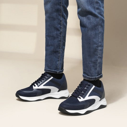 9-LIONS mens raised shoes - height elevator shoes - breathable blue sneaker for men 8CM / 3.15 inches