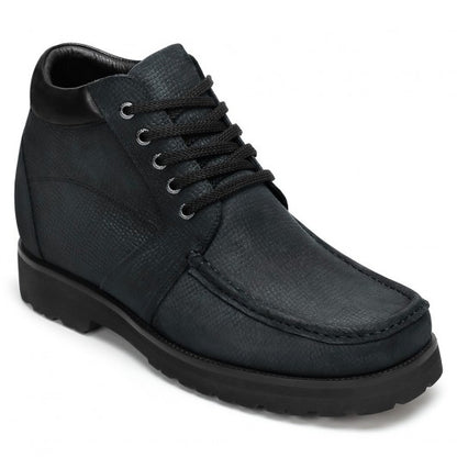 9-LIONS Height Increasing Boots For Men - Black Nubuck Square Toe Boots 10CM | 3.94 Inches